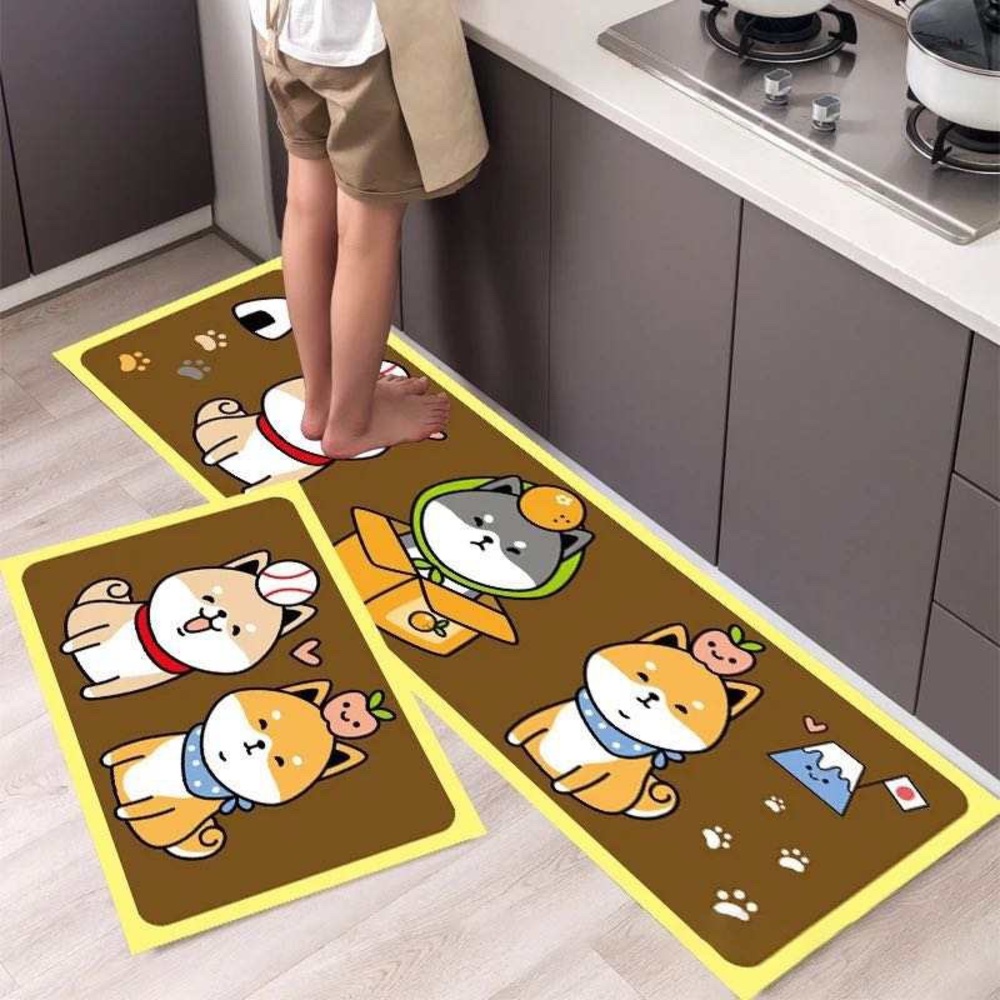 Set of 2 Anti-Fatigue Cute Cat Design Non-Slip Floor Mat